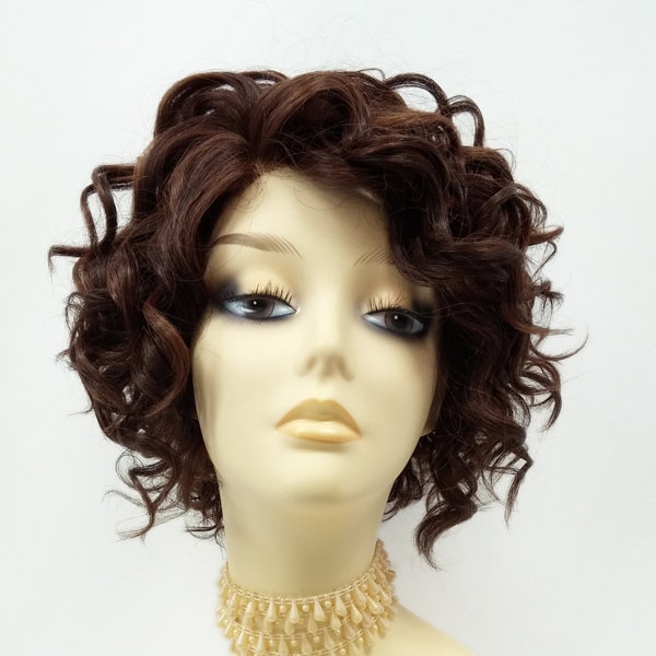 Dark Auburn with Dark Brown Lowlights & Light Auburn Highlights Short Curly Side Part Lace Front Wig. Heat Safe Wig. [62-325-Mary-33-4/30]