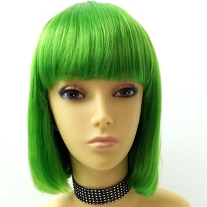 Bright Green Short Bob Wig Straight w/ Bangs. Page Boy Wig. [08-45-PageBoy-LGreen]