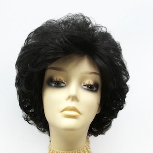 Off Black Curly Short Wig. Heat Resistant Wig. Elegant Big Fluffy Wig. [52-279-Dottie-1B]