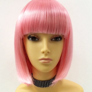 Light Pink Short Bob Wig Straight w/ Bangs. Page Boy Wig. [08-39-PageBoy-LPink]