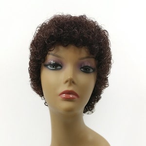 Dark Auburn Short Curly Classic Jheri Curl Wig. Synthetic Fashion Wig. [156-759-Jheri-33]