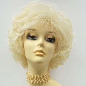 Light Blonde Curly Short Wig. Heat Resistant Elegant Big Fluffy Wig [52-282-Dottie-613]