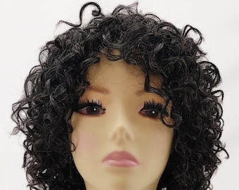 100% Human Hair 9 Inch Off Black and Gray Mix Short Layered Curly Wig [118-580-Roseanne-280]