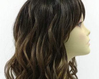 Long 20 inch Dark and Light Brown Mix with Dark Roots Wavy Heat Resistant Wig with Bangs [140-680B-Azalea-TT6/12]