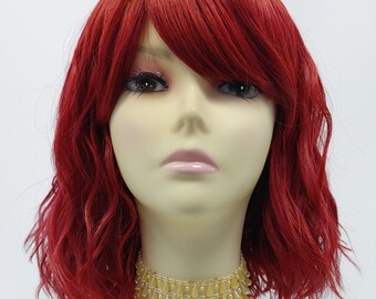 11 Inch Dark and Light Cherry Mix Wavy Heat Resistant Bob with Bangs Wig [146-716-Nadia-DL/Cherry]