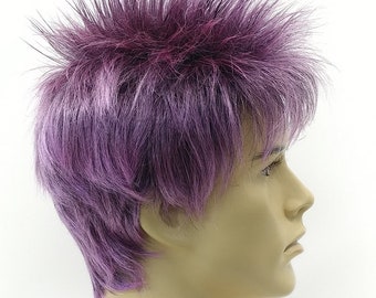 Purple Off Black Mix Short Spiky Style Unisex Wig. Synthetic Costume Fashion Wig. [54-291B-Spike-M1B/Purple]