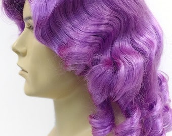 Unisex Purple Curly Colonial Costume Wig. 1700s Style Ringlets Wig. Judge Historical Costume Cosplay Wig [84-434B-Charles-Purple]