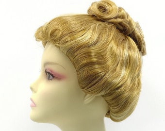 Petite Size Strawberry Golden Blonde Mix Upstyle Costume Wig. Victorian Inspired Wig. Colonial Style Wig [28-173B-Updo-27BH24]