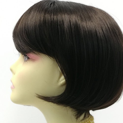 Black Synthetic Page Boy Short Straight Chin Length 1920s Bob Etsy