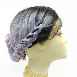 Lavender Purple Gray Lace Front Braided Chignon Bun Center Part Heat Resistant Heidi Wig [176-841D-Claire TT1B/Lav-PGray]