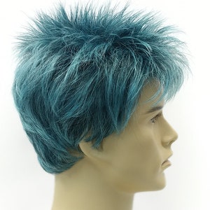Light Blue Off Black Mix Short Spiky Style Unisex Synthetic Costume Fashion Wig [54-292B-Spike-M1B/LBlue]