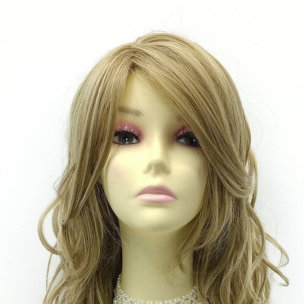 Long 23 inch Wavy Dark Ash Blonde with Light Blonde Highlights Skin Side Part Heat Resistant Synthetic Fashion Wig [165-810-Tuesday-14/22]