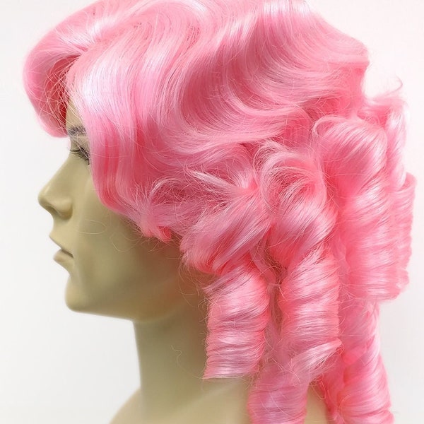 Unisex Light Pink Curly Colonial Costume Wig. 1700s Style Ringlets Wig. Judge Historical Costume Cosplay Wig [84-435B-Charles-LPink]