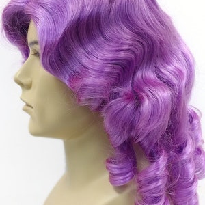 Unisex Purple Curly Colonial Costume Wig. 1700s Style Ringlets Wig. Judge Historical Costume Cosplay Wig [84-434B-Charles-Purple]