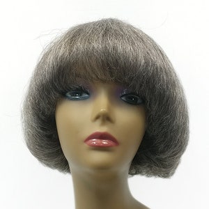 10 Inch Gray Brown Mix Mushroom Bob Short Straight Texturized Synthetic Wig. [17-117B-Coco-44]