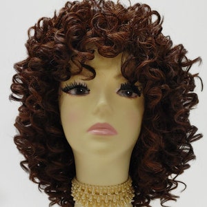 10 inch Long Curly Dark Auburn with Light Auburn Highlights Heat Resistant Curly Wig with Bangs [26-163-Prissy-33/H28]