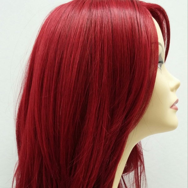 Long 24 inch Straight and Wavy Ruby Red Dark Brown Ombre Wig with Premium Heat Resistant Fiber. Wine Red Wig.