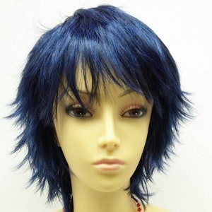 Short Layered Wind Blown Shag Style Midnight Blue Cosplay Wig [11-71-Blsh-MBlue]