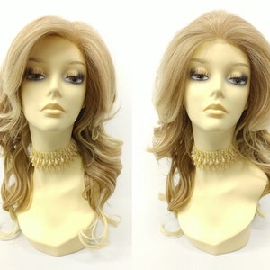 19 Inch Long Wavy Deep Lace Front Mixed Light Strawberry Blonde with Light Blonde Ends Heat Resistant Free Part Wig [138-672-Bianca-T613/27]