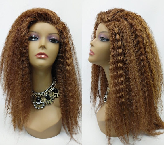 20 Inch Lace Front U-part Heat Resistant Long Kinky Auburn  display picture 2