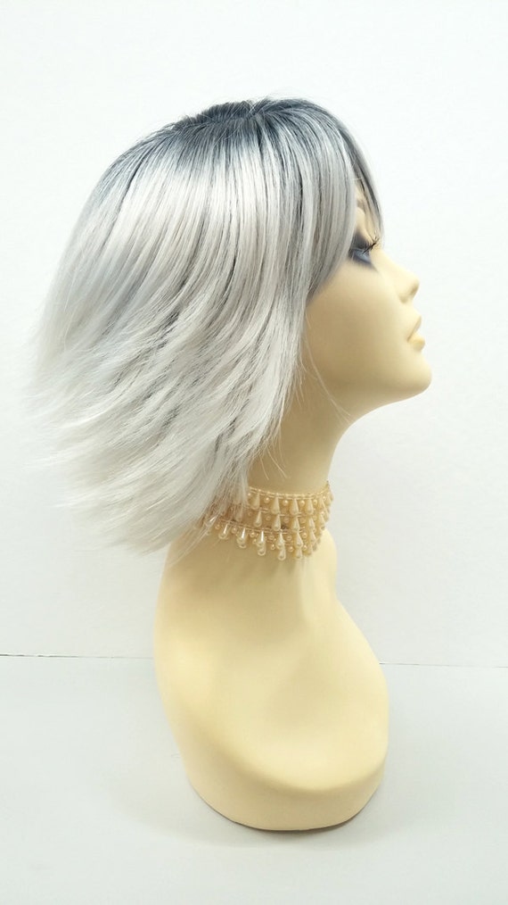 Silver Gray and Black Short Shag Layered Wig W/ Bangs. Storm  display picture 3