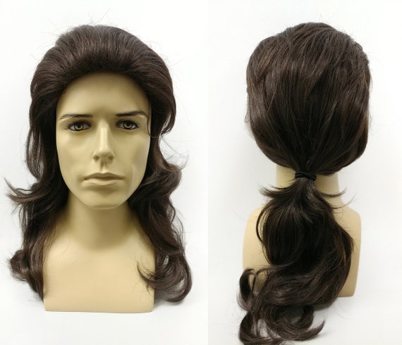 UK seller Charlie Long wavy curly cosplay wig with fringe in dark auburn red