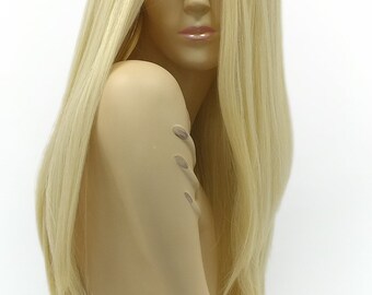 Long 35 Inch Light Blonde Lace Front Middle Part Heat  display picture 1
