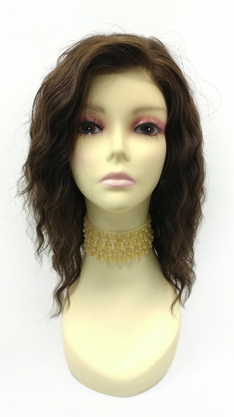 100 Human Hair 13 Inch Deep Lace Front Dark Brown Wavy Etsy