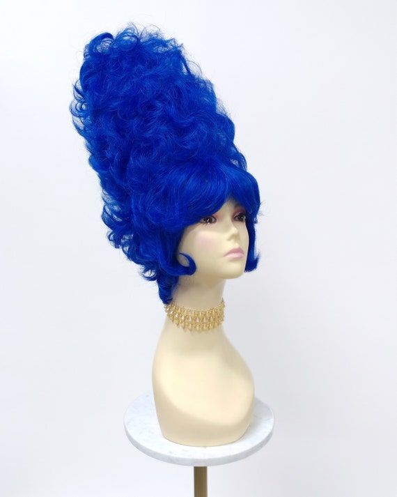Tall Curly Blue Marge Simpson Style Fun Clown Fantasy Costume Wig [Simpson-DBlue]
