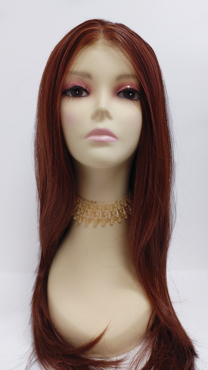 23 Inch Lace Front Long Straight Dark Auburn and Bright Auburn Etsy