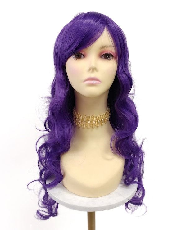 Purple Color Long Wavy Wig with Bangs Synthetic Costume Cosplay Anime 25 Inch [80-420B-Serena-DPurple]