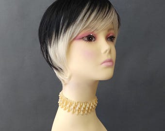 Black and Blonde Pixie Wig Short Straight Cosplay Costume Wig [Lumi-1B/613A]