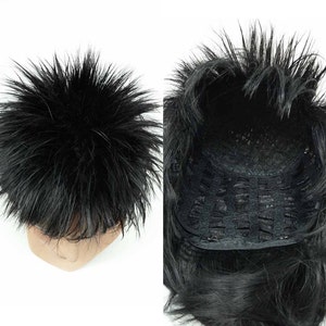 Black Rocker Rod Stewart Style Spiky Black Wig 10-60A-Rod-1B image 5