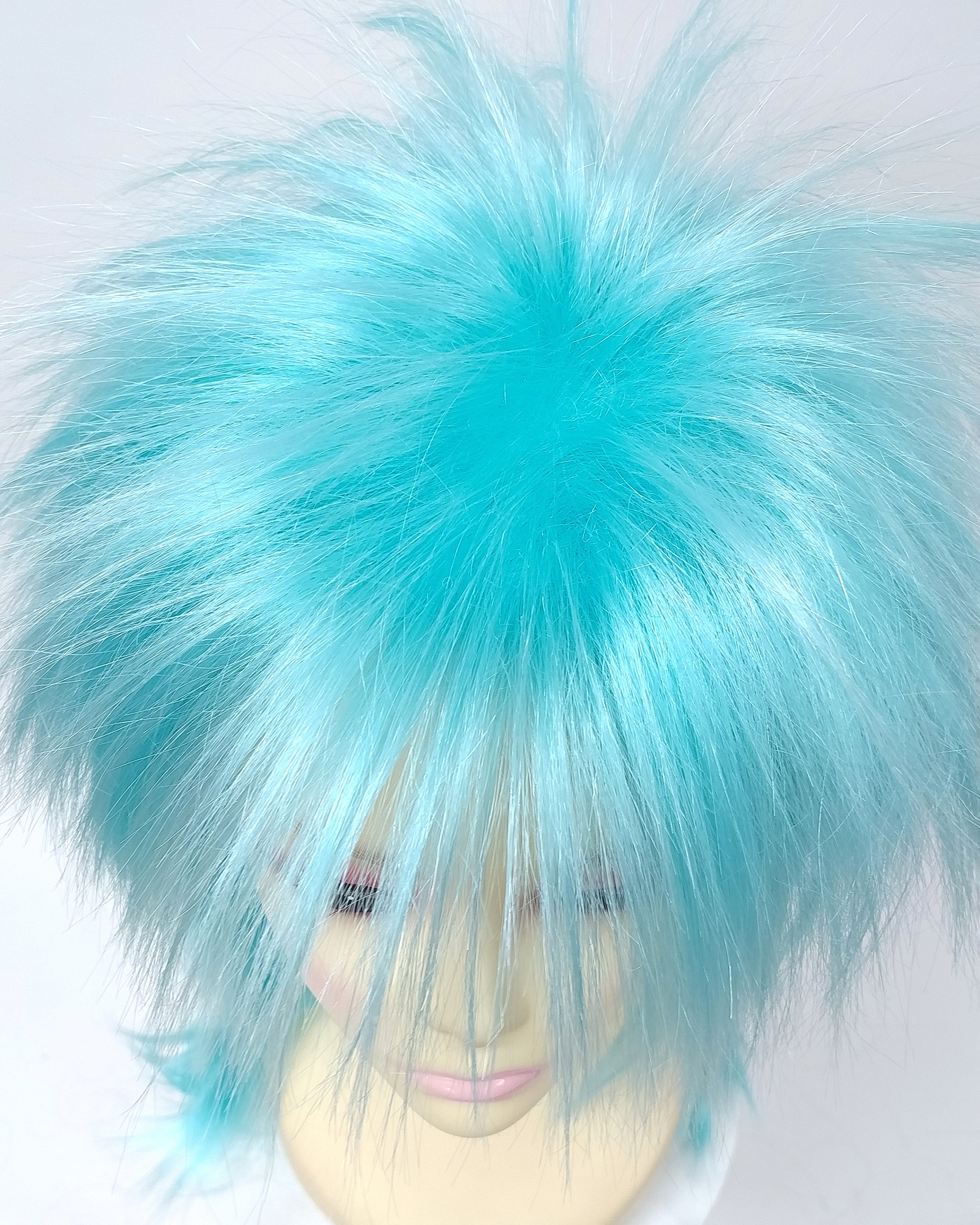 Punk Rock 80s Spiky Costume Wig Light Blue Long Mullet  display picture 1