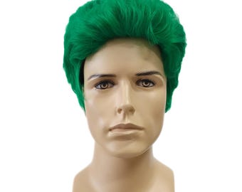 Green Short Straight Synthetic Wig Unisex Mens Womens Tapered Costume Cosplay Fashion Wig [PW9248-Green]