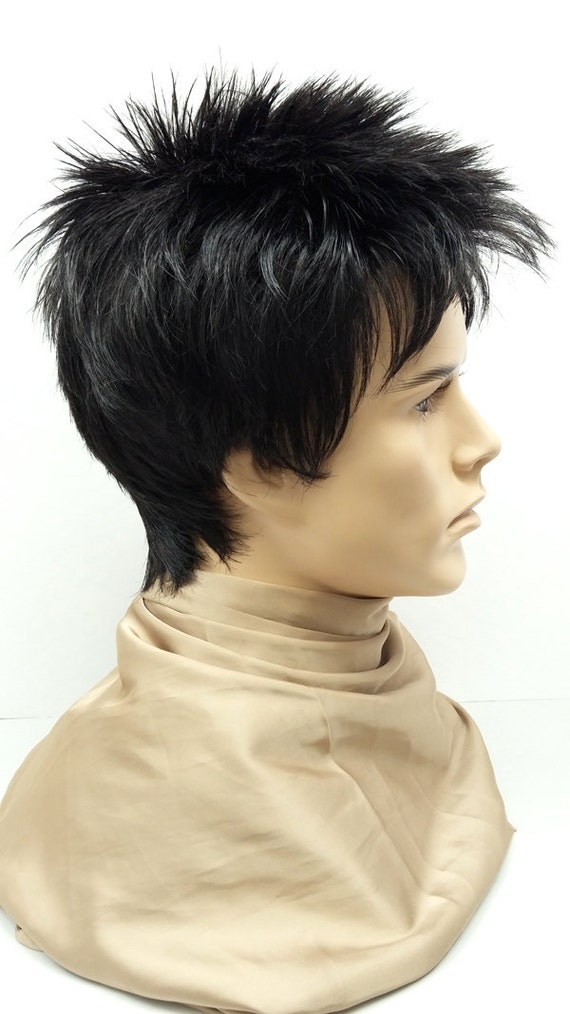 Black Short Spiky Style Men's Wig. Synthetic Costume - Etsy Black Short Spiky Style Men's Wig. Synthetic Costume - Etsy
