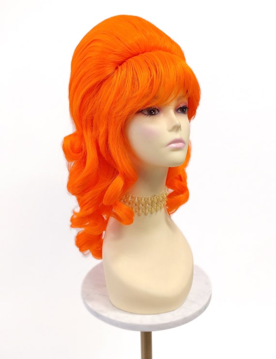 Bright Orange Long Wavy Beehive Retro Vintage 60s Costume 