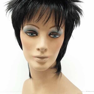 Black Rocker Rod Stewart Style Spiky Black Wig 10-60A-Rod-1B image 2