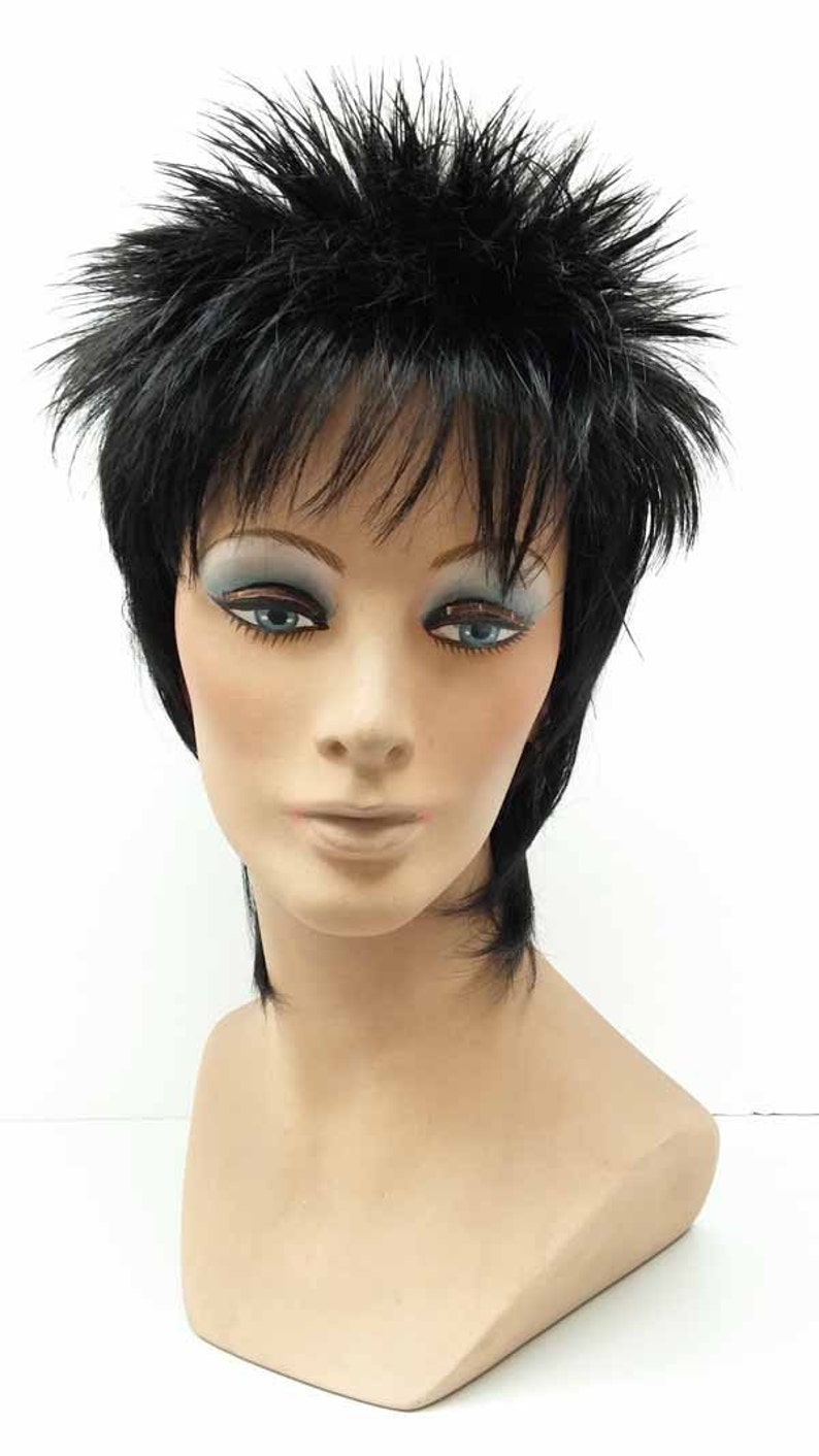 Black Rocker Rod Stewart Style Spiky Black Wig 10-60A-Rod-1B image 2