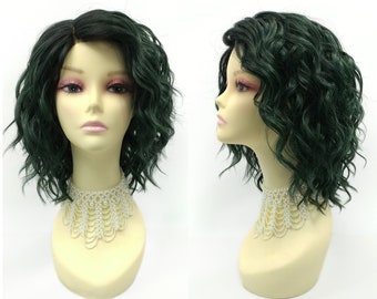 12 Inch Lace Front Forest Green Short Wavy Lob Heat Resistant Wig with Side Part [43-231B-Fiona-TT1B/FGreen]