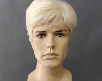 Platinum Blonde Short Straight Synthetic Wig Unisex Tapered Costume Cosplay Fashion Wig [Luca-613A]
