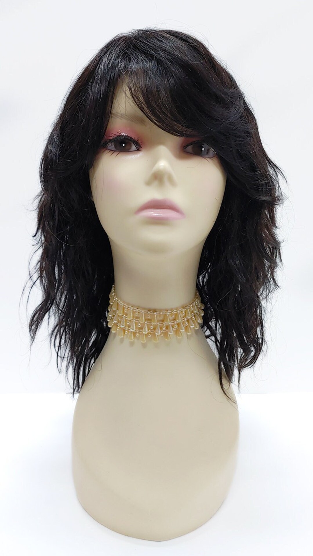 100 Human Hair 16 Inch Partial Side Skin Part Offblack Wavy Wig With