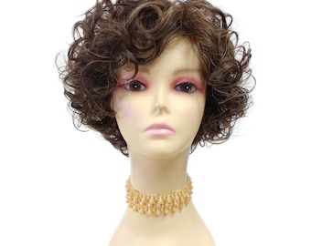 Short Curly Bob Wig Medium Brown and Blonde Lightweight Layered Retro [Krissy-6/8/12F]