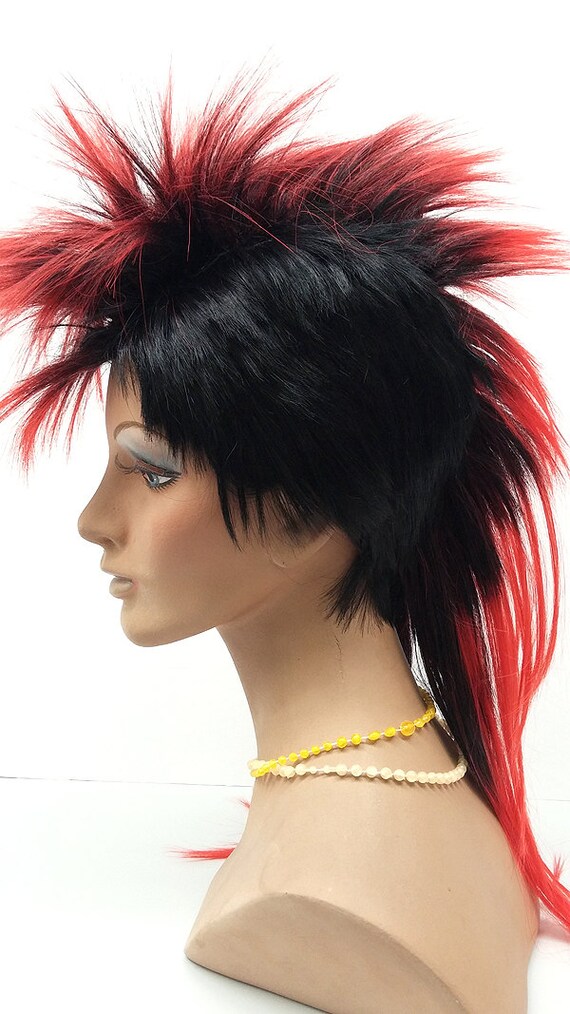 Black and Red Mohawk Wig. Men's Punk Rock Wig. Costume Etsy