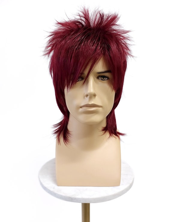 Red Rocker Spiky Costume Mullet Wig Punk Rock 80s Spiky Costume Wig Red Long Mullet Rockstar  main image 4