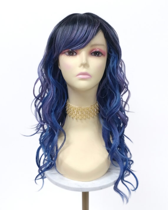 Long 20 Inch Lavender and Dark Light Blue With Dark Roots  display picture 2