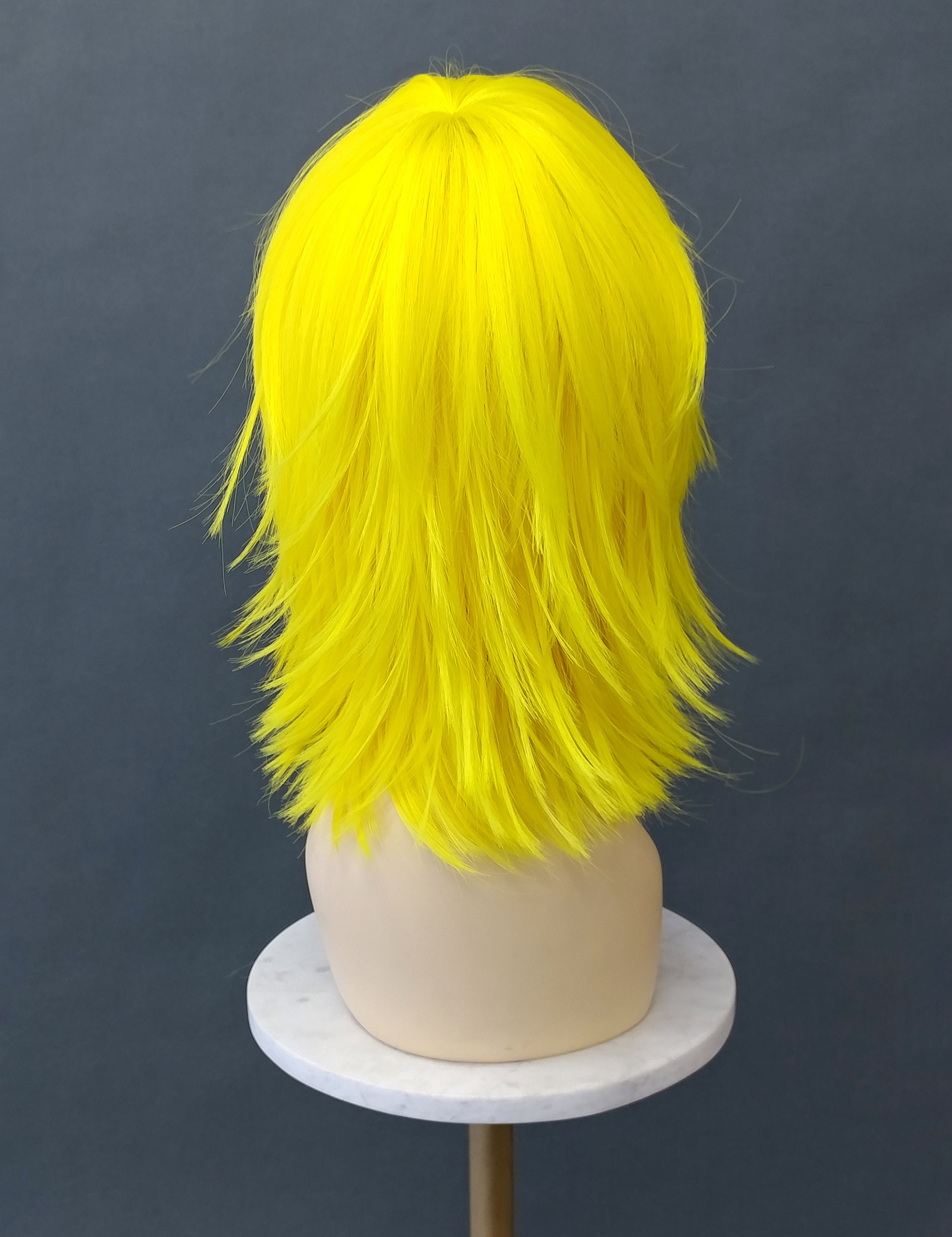 12 Inch Yellow Shag Style Straight and Layered With Bangs  display picture 1