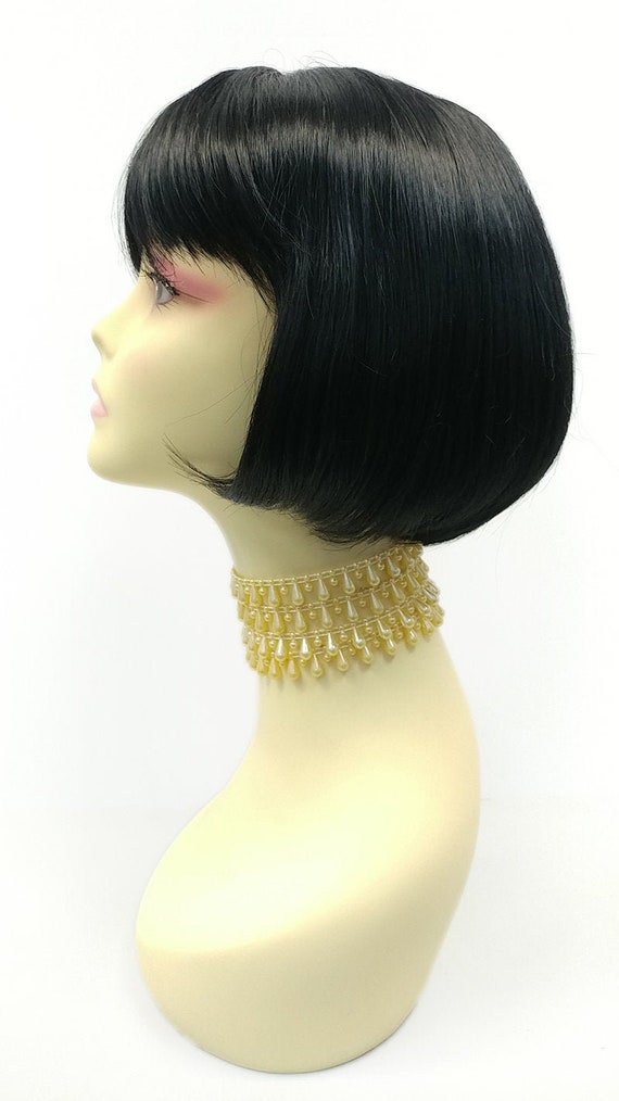 Black Synthetic Page Boy Short Straight Chin Length 19s Bob Etsy