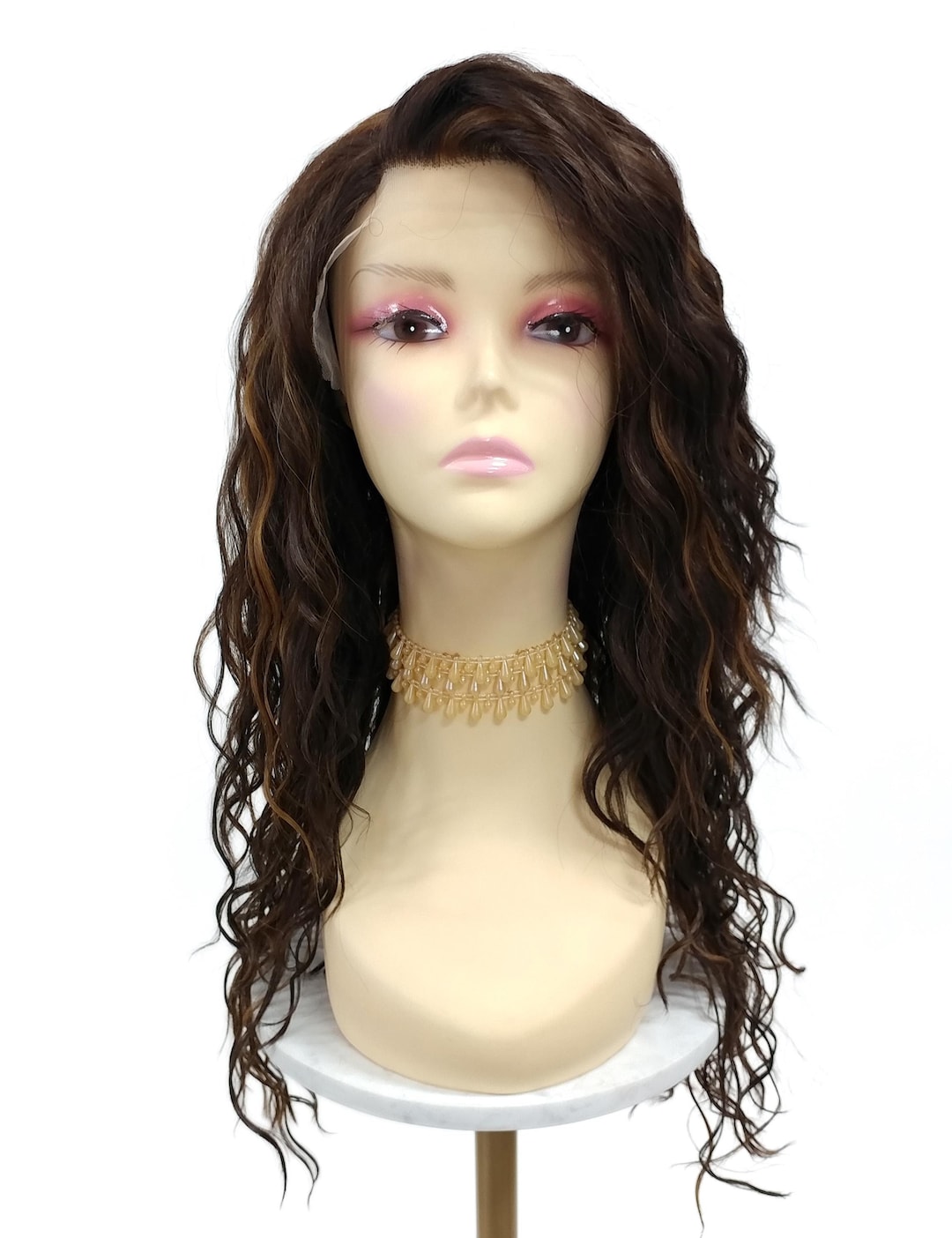 Last one Long copper Brown Lacefront Wig Beach Waves Amazon.com : Women Wig Blonde Pure Colored Curly Lace Front  main image 4