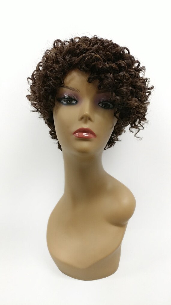 Dark Brown With Copper Highlights Short Curly Tapered Wig Heat Resistant Curls Wig 160 322 Kaylee 4 27